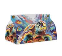 Colorful Sea Turtle Tissue Box Cover Rectangle Modern PU Leather Tissue Holder Farmhouse Napkin Holders Decorative Tissues Box Holder for Bathroom Kitchen Office Bedroom Dresser