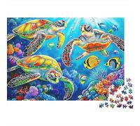 Colorful Sea Turtles 1000 Pieces Jigsaw Puzzle Dense Sea Turtle Flock Art (repeat) - Classic Educational Game for Kids52x38cm/1000pcs