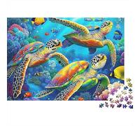 Colorful Sea Turtles 1000 Underwater Turtle Scene Pieces Puzzle Thick Cardboard Perfect Housewarming Beginners Game Best Gift Women Office Hard Travel Home Seniors 38x26cm/1000pcs