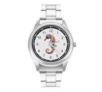 Colorful Seahorse Quartz Watch for Men Stainless Steel Bands Classic Trendy Wristwatches Daily Business