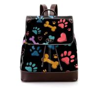 Colorful Seamless Paw Hearts and Bones Mini Faux Leather Backpack Purse, Women Ladies Rucksack Handbag School Bag