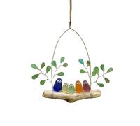 Colorful Seas Glass Bird Perch, Handmade Sea Glass Bird Wall Art on Driftwood, Birds Perch Seas Glas Artwork for Wall, For Coastal Homes and Nature Lovers (D)