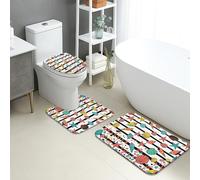 Colorful Seashell Quick Dry Bath Mat, Fun Coastal Patterns Absorbent Non Slip Shower Mat, Summer Beach Flannel Washable Bath Rug for Bathroom Decor 3 Piece Sets