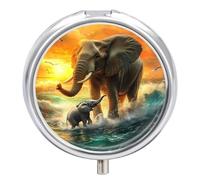 Colorful Seaside Elephants Travel Pill Organizer Portable Pill Case Small Pill Box for Purse Pocket