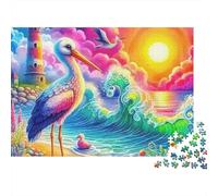 Colorful Seaside Stork Jigsaw Puzzle for Adults 1000 Piece Jigsaw Puzzle Paper Sunrise Lighthouse Scene Puzzle Game for Family Relax Decoration Gift 70x50cm/1000pcs