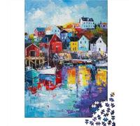 Colorful Seaside Village 1000 Piece Jigsaw Puzzle Paper Adult Night Reflection Jigsaw Puzzle for Adults Relaxation Home Decor 38x26cm/1000pcs
