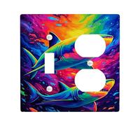 Colorful Shark Light Switch Cover Plate/Outlet Covers, Vibrant Ocean Design for Kids' Rooms, Thermoplastic Wall Plates, Standard Size Toggle Duplex