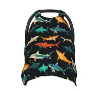 Colorful Shark Print Baby Car Seat Covers, Breathable Nursing Cover Breastfeeding Cover, Stroller Covers, Multi-use Infant Carseat Canopy, Baby Boys Girls Newborn Essentials