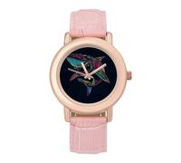 Colorful Shark Womens Elegant Watch Analogue Quartz Watch Leather Band Wristwatch