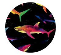 Colorful Sharks a Black Background Round Mouse Pad, Mousepad with Non-Slip Rubber Base, Computer Gaming Pads for Wireless Mouse, Easy Gliding