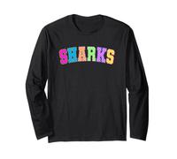 Colorful Sharks Rainbow Pattern Fun Long Sleeve T-Shirt
