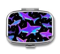 Colorful Sharks Square Travel Pill Case, Portable Pill Organizer for Small Pills 2 Compartments Metal Medicine Box Sealed Pill Container Pill Organizer