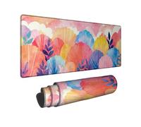 Colorful Shells Gaming Mouse Pad, Peach Blue Yellow Floral Design Stitched Edge Mousepad, Rubber Non-Slip Washable for Home Office Computer, Laptop 12x32 Inch