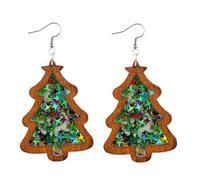 Colorful Shiny Glitter Christmas Tree Light Bulb Dangle Earrings Handmade Lightweight Xmas Tree Bulb Shapes Acrylic Sequin Wooden Earrings for Women Xmas Party Holiday Jewelry Festival Gifts, Wood, No