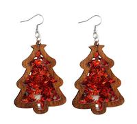 Colorful Shiny Glitter Christmas Tree Light Bulb Dangle Earrings Handmade Lightweight Xmas Tree Bulb Shapes Acrylic Sequin Wooden Earrings for Women Xmas Party Holiday Jewelry Festival Gifts, Wood, No