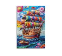 Colorful Ship Wall Art, Artistic Print, Fantasy Poster, Mystical Canvas Picture, Creative Decor for Living Room Bedroom Study Artistic Wall Mural Modern Hanging Decor Poster24x36inch(60x90cm)