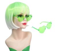 Colorful Short Bob Wig with Flat Bangs - Synthetic Rainbow Cosplay Wig and Sunglasses for Women Adults Carnival Party Favors