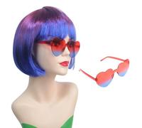 Colorful Short Bob Wig with Flat Bangs - Synthetic Rainbow Cosplay Wig and Sunglasses for Women Adults Carnival Party Favors
