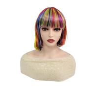 Colorful Short Straight Bob Cosplay Wig with Bangs - Rainbow Multicolor Synthetic Hair for Parties, Costumes, Daily Wear
