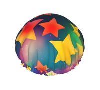 Colorful shower cap with double layer of rainbow star patterns, hold your hair well whether it is showering or bathing.