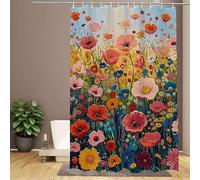 Colorful Shower Curtain, Flowers Shower Curtains 180x180cm Bathroom Curtains, Durable Waterproof Polyester Fabric Bath Curtain, with Hooks - Easy Clean, Washable and Weighted Hem for UK Homes W1-38
