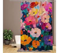 Colorful Shower Curtain, Plant Shower Curtains 180x180cm Bathroom Curtains, Durable Waterproof Polyester Fabric Bath Curtain, with Hooks - Easy Clean, Washable and Weighted Hem for UK Homes W1-40