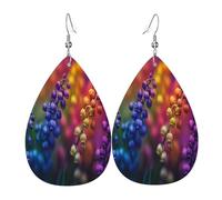 Colorful silver bell flower Women's Teardrop Leather Earrings - Lightweight PVC Dangle Earrings, 925 Silver Hooks, Double-Sided Prints | Hypoallergenic Gift