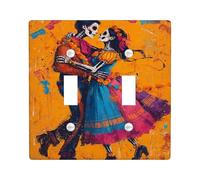 Colorful Skeleton Dance Light Switch Cover Plate/Outlet Covers, Orange Festive Day of the Dead Design, Thermoplastic Wall Plates, Standard Size Double Toggle