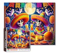 Colorful Skeleton Fiesta Piece Jigsaw for Adults 1000 Pieces Tacos and Candles Theme Vibrant Mexican Festival Art Challenge Game 20x27 Inches Unique Halloween Puzzle for Students Adults Fun Night
