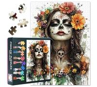 Colorful Skeleton Girl Puzzles for Adults 1000 Pieces Day of the Dead Puzzels Home Wall Decoration Family Challenge Game Ideal for Puzzle Enthusiasts Finished Size: 70x50cm