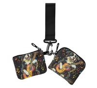Colorful Sketch Dog Music Play Women's Dual Wallets Business Card Cases Cute Fashion ID Card Holders Protector with Keychain for Women 2 Pcs