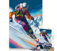 Colorful Skier on Mountain Slope Jigsaw 1000 Pieces for Teenagers Strong Memory, Snug Cut, Joyful Challenge, Home Display (38x26cm)