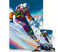 Colorful Skier on Mountain Slope Jigsaw Puzzles for Adults 1000 Piece Logic Fun, Smooth Thick, Playful Challenge, Xmas Santa Gift (50x75cm)