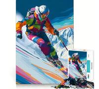 Colorful Skier on Mountain Slope Jigsaw Puzzles for Adults 1000 Piece Logic Fun, Smooth Thick, Playful Challenge, Xmas Santa Gift (50x75cm)
