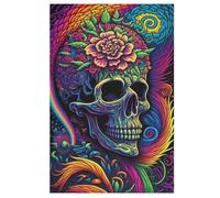 Colorful Skull 1000 Piece Wooden Jigsaw Puzzle- Brain Teaser Game for Adults & Children Educational Activities Jigsaws Puzzles 78×53cm