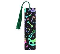 Colorful Skull Cat Bookmark Skeleton Kitten Wooden Bookmark with Tassel Book Mark for Women Men Reading Page Markers Gifts for Book Lovers