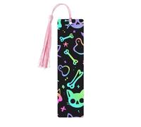 Colorful Skull Cat Bookmark Skeleton Kitten Wooden Bookmark with Tassel Book Mark for Women Men Reading Page Markers Gifts for Book Lovers