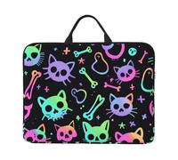 Colorful Skull Cat Laptop Case 14 Inch Skeleton kitten Laptop Bag for Women Men, Water-Resistant Business Computer Carrying Bag Shockproof Notebook Sleeve