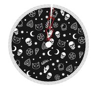 Colorful Skull Cat Moon Gothic Pattern Christmas Tree Skirt 48 inch, Tree Mat for Halloween Christmas Xmas Festive Party Yard Decoration Ornaments