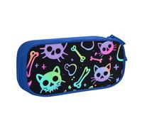 Colorful Skull Cat Pencil Case for Boys Girls Skeleton Kitten Large Pen Bag Desk Stationery Organizer Pencil Pouch for School Office Zippered Makeup Bag