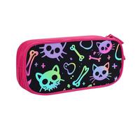 Colorful Skull Cat Pencil Case for Boys Girls Skeleton Kitten Large Pen Bag Desk Stationery Organizer Pencil Pouch for School Office Zippered Makeup Bag