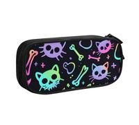 Colorful Skull Cat Pencil Case for Boys Girls Skeleton Kitten Large Pen Bag Desk Stationery Organizer Pencil Pouch for School Office Zippered Makeup Bag