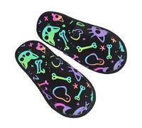 Colorful Skull Cat Slippers for Women Men Skeleton kitten Non-Slip House Slippers Indoor Comfy Fuzzy Footwear Memory Foam Bedroom Travel Shoes M