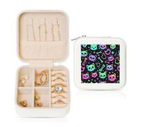 Colorful Skull Cat Small Jewellery Box Skeleton kitten PU Leather Travel Jewellery Organizer for Women Girls Storage Case for Rings Earrings Necklaces Bracelets