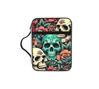 Colorful-Skull-Floral Bible Cover Case with Handle, Water-Resistant Oxford Fabric Bible Bag Organizer with Zipper Pockets for Church