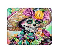 Colorful Skull Floral Mouse Pad, Bright Day of The Dead Design, Non-Slip Rubber Gaming Mousepad for Home Office Computer, Laptop Square 8x10 Inch