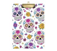 Colorful Skull Floral White Clipboard Writing Clipboard Cute Decorative Letter Size Clipboards, A4 Letter Size 12.5 x 9 Inches Gold Clip