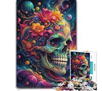 Colorful Skull Flowers Space Adult Jigsaw Puzzle, Wooden, 500 Pieces