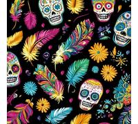 Colorful Skull Peel and Stick Wallpaper 0.52×3 m Removable Self Adhesive Plants Flower Feather Contact Paper Sticky Back Thicken Waterproof Matte Wall Paper for Living Room Bedroom Furniture Decorate
