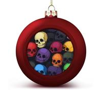 Colorful Skull Print Christmas Balls Hanging Baubles Decorations for Xmas Tree Party Gift Red-style 4PCS
